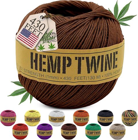 Hemp Twine for Gardening - Twine for Crafts - Organic Natural Hemp String for Jewelry Making - Strong Durable Cord for Decoration, Macrame + Cooking - 1MM 100G/430 Ft. - 20 lb. Test Strength - Natural in Saudi Arabia