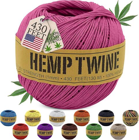 Hemp Twine for Gardening - Twine for Crafts - Organic Natural Hemp String for Jewelry Making - Strong Durable Cord for Decoration, Macrame + Cooking - 1MM 100G/430 Ft. - 20 lb. Test Strength - Natural in Saudi Arabia