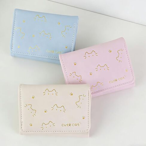 3 Pack Women's Mini Trifold Wallet, Cute Golden Bear Print Slim PU Wallet with 1 Clear ID Window & 5 Card Slots, Portable Small Wallet for Wome(Bear) in Saudi Arabia