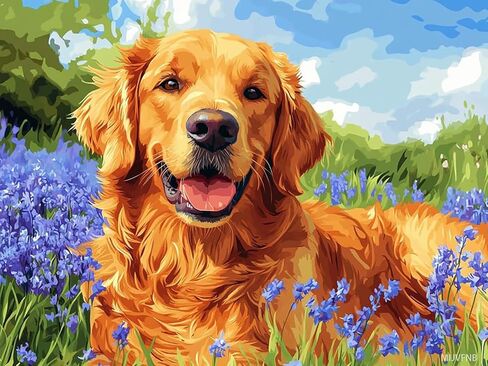 MIJVFNB DIY Counted Cross Stitch Kits Cute Golden Retriever Dog Easy for Beginners 11CT Needlepoint Embroidery Cross Stitch Set Craft Wall Art Decor 40x30cm in Kuwait
