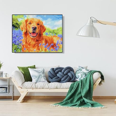 MIJVFNB DIY Counted Cross Stitch Kits Cute Golden Retriever Dog Easy for Beginners 11CT Needlepoint Embroidery Cross Stitch Set Craft Wall Art Decor 40x30cm in Kuwait