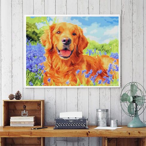 MIJVFNB DIY Counted Cross Stitch Kits Cute Golden Retriever Dog Easy for Beginners 11CT Needlepoint Embroidery Cross Stitch Set Craft Wall Art Decor 40x30cm in Kuwait