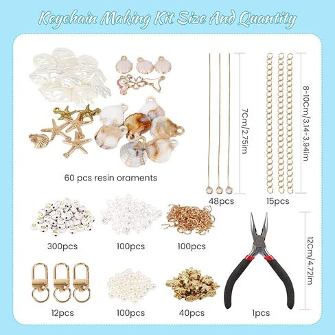 776PCS Ocean Keychain Making Kit with Charms DIY Key Chain Kit for Beginners Seashell Starfish Pearl Letter Name Beads Custom Keychains with Tools Crafting and Jewelry Making for Adults Gift for Women in Kuwait
