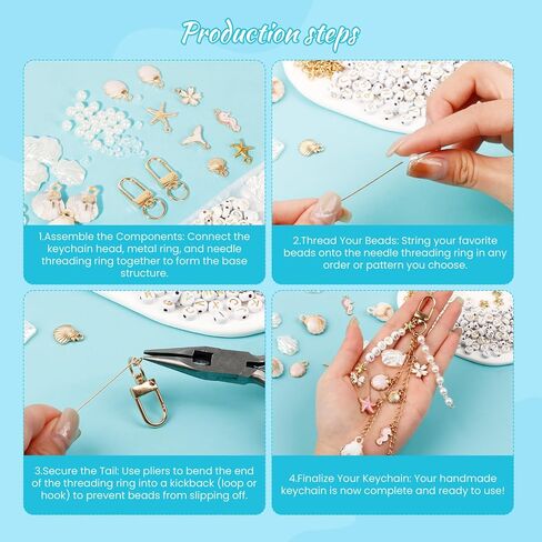 776PCS Ocean Keychain Making Kit with Charms DIY Key Chain Kit for Beginners Seashell Starfish Pearl Letter Name Beads Custom Keychains with Tools Crafting and Jewelry Making for Adults Gift for Women in Kuwait