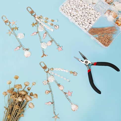 776PCS Ocean Keychain Making Kit with Charms DIY Key Chain Kit for Beginners Seashell Starfish Pearl Letter Name Beads Custom Keychains with Tools Crafting and Jewelry Making for Adults Gift for Women in Kuwait
