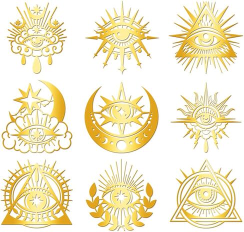 9Pcs Golden Self Adhesive Stickers 4cmx4cm Stars and Moon Cat Metal Decal Moon Phase Cat Waterproof Decorate Sticker for Scrapbooks DIY Resin Crafts Phone Water Bottle Decoration in Kuwait