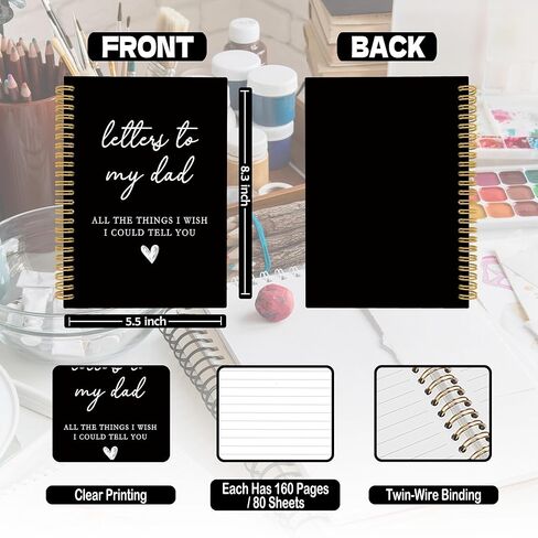 XPH Dad Memorial Gifts Spiral Notebook, Letters to My Dad Journaling Notebooks, Remembrance Sympathy Gifts for Loss of Father Hardcover Journals for Writing 160 Pages 5.5 x 8.3 Inch, Bereavement Gift in Kuwait