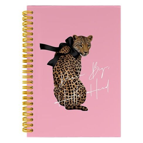 Wagoba Preppy Pink Leopard Print Notebook Journal, Cheetah Print Gifts for Women Journal, Trendy Girly Black Bow Cheetah Motivational Spiral Hardcover Notebook for Work Study, 5.5x8.3 Inch in Kuwait