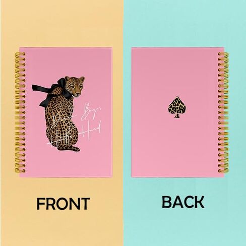 Wagoba Preppy Pink Leopard Print Notebook Journal, Cheetah Print Gifts for Women Journal, Trendy Girly Black Bow Cheetah Motivational Spiral Hardcover Notebook for Work Study, 5.5x8.3 Inch in Kuwait