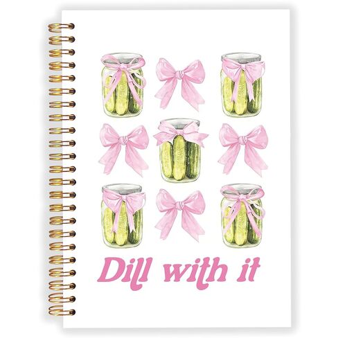 Gungjoeng Coquette Pink Bow Pickle Notebook Journal للنساء، هدايا العشاق تحت عنوان المخلل، الشبت المضحك مع دفتر ملاحظات حلزوني بغلاف صلب لتدوين ملاحظات العمل 5.5x8.3 بوصة in Kuwait