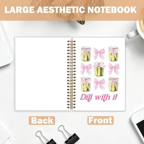 Gungjoeng Coquette Pink Bow Pickle Notebook Journal للنساء، هدايا العشاق تحت عنوان المخلل، الشبت المضحك مع دفتر ملاحظات حلزوني بغلاف صلب لتدوين ملاحظات العمل 5.5x8.3 بوصة in Kuwait