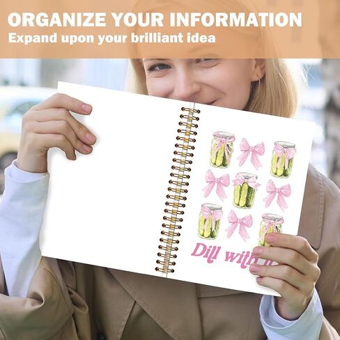 Gungjoeng Coquette Pink Bow Pickle Notebook Journal للنساء، هدايا العشاق تحت عنوان المخلل، الشبت المضحك مع دفتر ملاحظات حلزوني بغلاف صلب لتدوين ملاحظات العمل 5.5x8.3 بوصة in Kuwait