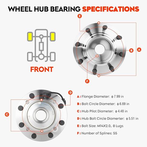 Front Wheel Hub Bearing Assembly for Ford F250 F350 Super Duty for Excursion 99-04 only 4WD w/ABS,8Lugs w/Coarse Thread replacment 515020 2PCS in Saudi Arabia