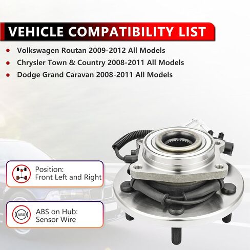 515136 (Pair) Front Wheel Hub Bearing Assembly for Dodge Grand Caravan 2008-2011, for Chrysler Town & Country 2008-2011, for Volkswagen Routan 2009-2012 5Lugs w/ABS in Saudi Arabia