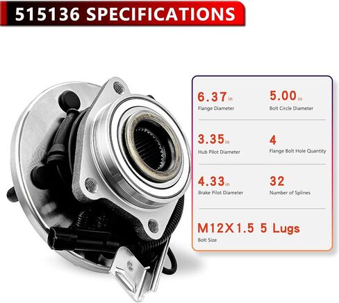 515136 (Pair) Front Wheel Hub Bearing Assembly for Dodge Grand Caravan 2008-2011, for Chrysler Town & Country 2008-2011, for Volkswagen Routan 2009-2012 5Lugs w/ABS in Saudi Arabia