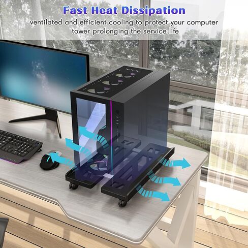 PC Stand, Mobile Computer Tower Stand, PC Stand for Floor, Adjustable PC Holder Under Desk, with Locking Rolling Caster Wheels, Fits Most PC Case Under Home Office Desk(Black) in Saudi Arabia