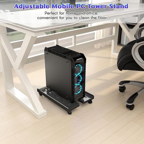 PC Stand, Mobile Computer Tower Stand, PC Stand for Floor, Adjustable PC Holder Under Desk, with Locking Rolling Caster Wheels, Fits Most PC Case Under Home Office Desk(Black) in Saudi Arabia