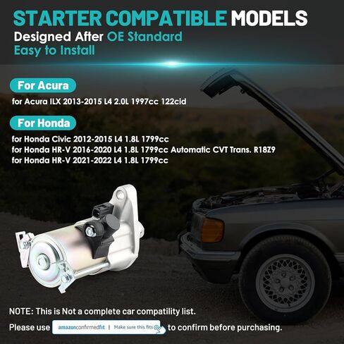 19159 Starter Motor Fit for Honda Civic 2012-2015 1.8L, HR-V HRV 2016-2022 1.8L, for Acura ILX 2013-2015 2.0L Automotive Replacement Starters#31200-R1A-A01, 31200-R1A-A11, 19264 Engine Starter in Kuwait