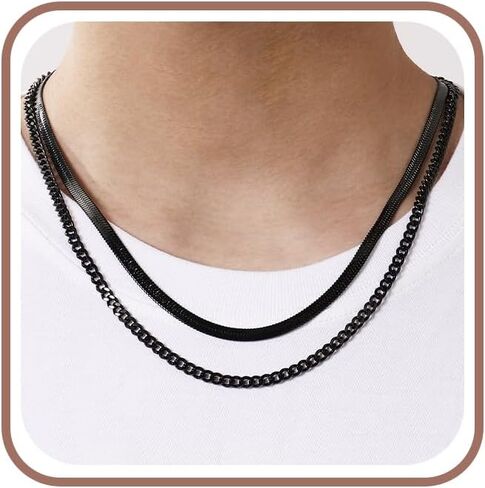 Layered Chain Necklaces for Men Women, 2Pcs Stainless Steel Cuban Link/Rope/Herringbone Chains Jewelry Gifts, 16 "/18 ", 18 "/20 ", 20 "/22 " in Saudi Arabia