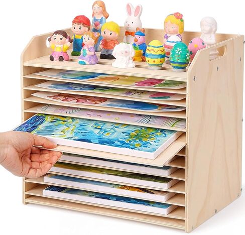 Hoteam Wooden Art Drying Rack with 12 Removable Shelves Canvas Art Paint Drying Rack Wood Tabletop Artwork Display Storage Racks for Home Artwork Studio Craft Room in Kuwait
