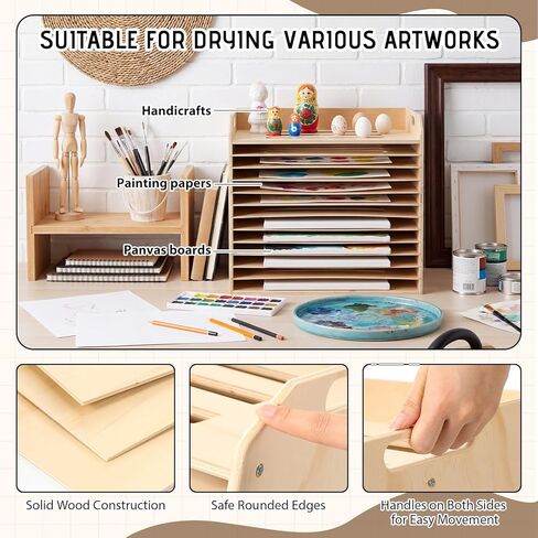 Hoteam Wooden Art Drying Rack with 12 Removable Shelves Canvas Art Paint Drying Rack Wood Tabletop Artwork Display Storage Racks for Home Artwork Studio Craft Room in Kuwait