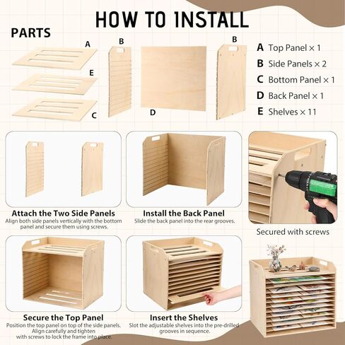 Hoteam Wooden Art Drying Rack with 12 Removable Shelves Canvas Art Paint Drying Rack Wood Tabletop Artwork Display Storage Racks for Home Artwork Studio Craft Room in Kuwait
