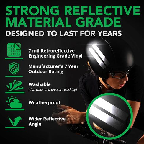 Bright Knight Reflective Stickers for Helmet 3M Reflective Vinyl Pre-Cut Rectangle Strips for Bike Car and Motorcycle Decals High Visibility Safety Hard Hat Stickers Made in USA in Saudi Arabia