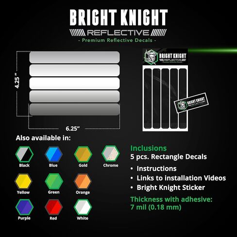 Bright Knight Reflective Stickers for Helmet 3M Reflective Vinyl Pre-Cut Rectangle Strips for Bike Car and Motorcycle Decals High Visibility Safety Hard Hat Stickers Made in USA in Saudi Arabia