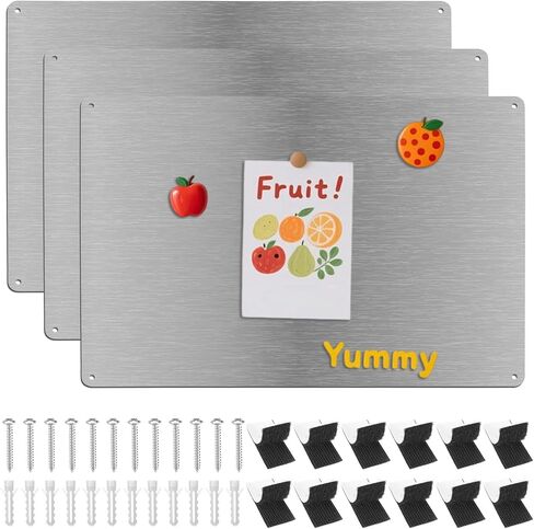 3 Pack Magnetic Board, 17.1" x 11.8" Magnet Bulletin Board with Dual Mounting Display for Notes, Photos, Letters, Spice Jars, Suitable for Wall, Refrigerator, Cabinet in Kuwait