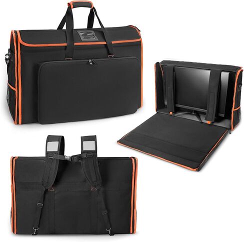 Padded Monitor Carrying Case-12MM Thick Full Wrap,27-32 Inch Computer Screen Bag Hold Up to 2 LCD Screens/TVs,4 Ways to Carry,Multiple Pockets for Keyboard,Mouse,Accessories in Saudi Arabia
