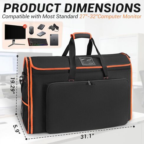 Padded Monitor Carrying Case-12MM Thick Full Wrap,27-32 Inch Computer Screen Bag Hold Up to 2 LCD Screens/TVs,4 Ways to Carry,Multiple Pockets for Keyboard,Mouse,Accessories in Saudi Arabia