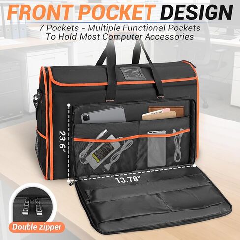 Padded Monitor Carrying Case-12MM Thick Full Wrap,27-32 Inch Computer Screen Bag Hold Up to 2 LCD Screens/TVs,4 Ways to Carry,Multiple Pockets for Keyboard,Mouse,Accessories in Saudi Arabia