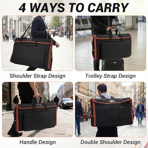 Padded Monitor Carrying Case-12MM Thick Full Wrap,27-32 Inch Computer Screen Bag Hold Up to 2 LCD Screens/TVs,4 Ways to Carry,Multiple Pockets for Keyboard,Mouse,Accessories in Saudi Arabia