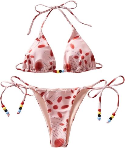 WDIRARA Women's 2 Piece Swimsuits Printed Halter Triangle String Bikini Set Tie Side Bathing Suit in Saudi Arabia