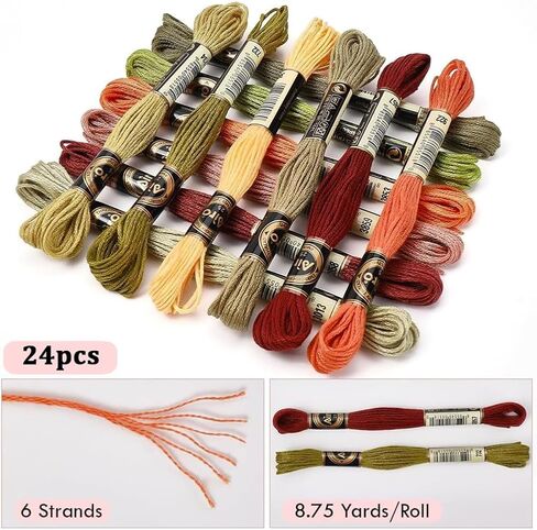 24 Skeins 210 Yards Cross Stitch Floss Variegated Polyester Embroidery Thread Autumn Color Friendship Bracelet String 6 Ply Yarn Threads Bulk for Jewelry Making Bracelet Knitting Stitching in Kuwait