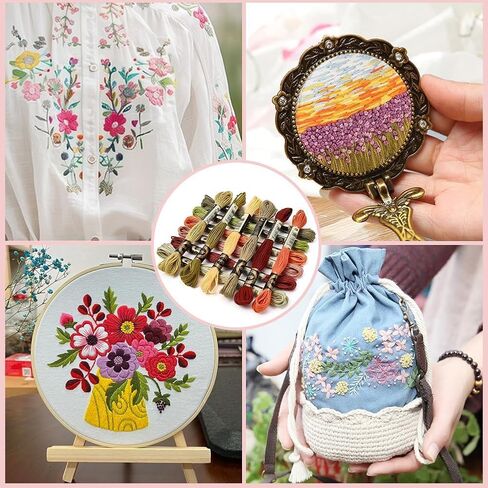 24 Skeins 210 Yards Cross Stitch Floss Variegated Polyester Embroidery Thread Autumn Color Friendship Bracelet String 6 Ply Yarn Threads Bulk for Jewelry Making Bracelet Knitting Stitching in Kuwait