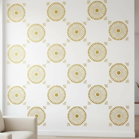 2-Pack 12" x 12" Large Boho Sunburst Floral Tile Stencils - Reusable Vintage Floor & Wall Stencils Templates for Painting Floors, Tile, Concrete Patio, Wall, Furniture, Canvas, Fabric & Home Decor in Saudi Arabia