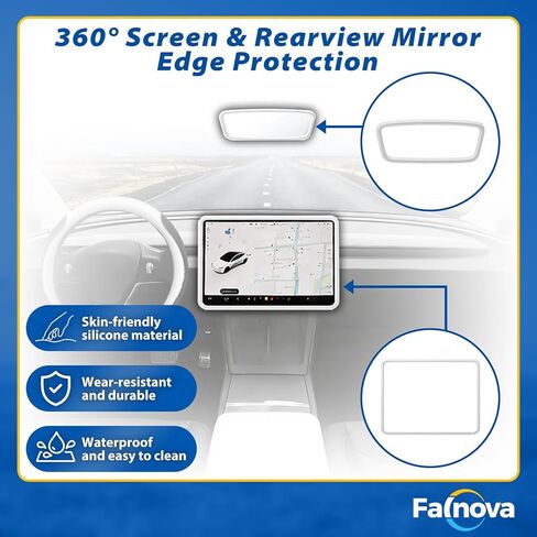 Steering Wheel Cover and Armrest Cover for Tesla Model Y 2020–2024 & Model 3 2017–2023, Ultra-Thin 2mm Nappa Leather, Non-Slip Grip, Screen Edge & Mirror Covers（White） in Kuwait