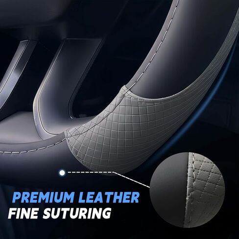 Steering Wheel Cover for Hyundai 14.5-15 inch, Car Steering Wheel Cover for Tucson,Sonata,Elantra,Sonata Hybrid,Azera, Leather Anti-Slip Interior Protection Accessories for Women Men - Black & Gray in Saudi Arabia