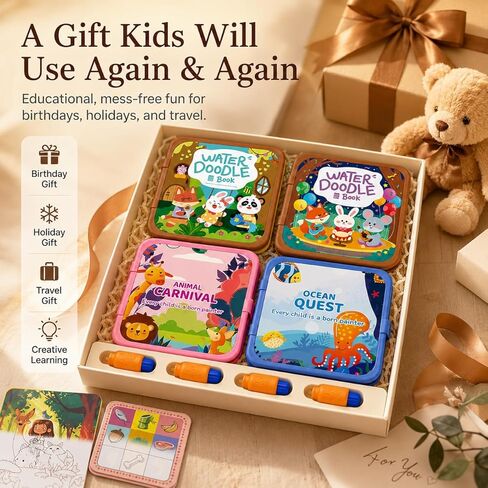 Water Painting Book for Kids 4 Pack - Reusable Magic Water Coloring Books with 36 Pages & 4 Water Pens, Mess-Free Art Activity Toys for Toddlers Ages 3-5, Educational Travel Toys Gift for Boys Girls in Saudi Arabia
