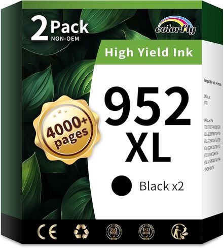 مجموعة خراطيش حبر كولور فلاي 952XL بديلة لخراطيش حبر HP 952XL 952 XL للاستخدام مع طابعة HP Officejet Pro 8710 7740 8720 8702 8210 7720 8715 8730 8740 8216 (أسود، عبوتان) in Kuwait