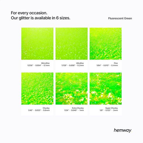 Hemway Craft Glitter 100g / 3.5oz Glitter Flakes for Arts Crafts Tumblers Resin Epoxy Scrapbook Glass Schools Paper Halloween Decorations - Microfine (1/256" 0.004" 0.1mm) - Fluorescent Green in Saudi Arabia