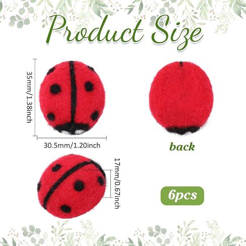 PH PandaHall 6PCS Wool Felt Ladybugs 3D Insect Wool Felt Cute Ladybug Shape Decor Red Ladybug Plush Decor for DIY Craft Women Creative Felting Projects Party Favors Home Indoor Decor, 1.38x1.18inch in Kuwait