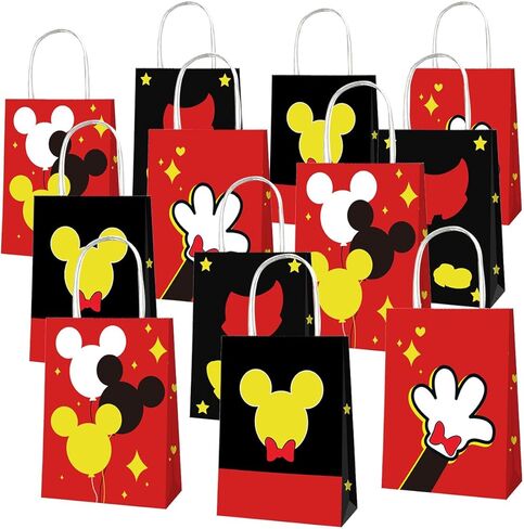 OU RUI 12Pcs Mouse Birthday Party Gift Bag Kids Birthday Candy Snack Carry Paper Bags Cartoon Mouse Theme Party Decoration Supplies in Kuwait
