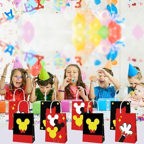 OU RUI 12Pcs Mouse Birthday Party Gift Bag Kids Birthday Candy Snack Carry Paper Bags Cartoon Mouse Theme Party Decoration Supplies in Kuwait