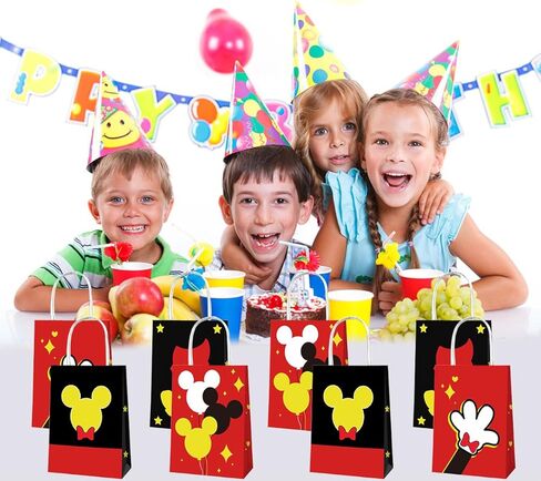 OU RUI 12Pcs Mouse Birthday Party Gift Bag Kids Birthday Candy Snack Carry Paper Bags Cartoon Mouse Theme Party Decoration Supplies in Kuwait