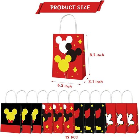 OU RUI 12Pcs Mouse Birthday Party Gift Bag Kids Birthday Candy Snack Carry Paper Bags Cartoon Mouse Theme Party Decoration Supplies in Kuwait