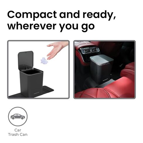 Ninestars Mini Car Trash Can with Press Lid, 3L / 0.79 Gallon Small Garbage Bin, Foldable Leak-Resistant Design with Weighted Non-Slip Base for Car Floor & Center Console (Black) in Saudi Arabia