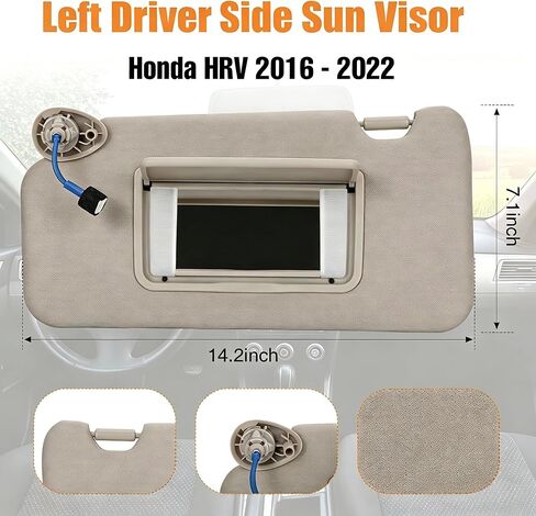 Sun Visor with Vanity Mirror – Platinum Gray for Honda HR-V 2016-2022 EX-L/EX/LX/Sport | Driver Side Replacement, Replaces 83230-T7W-A12ZA / 83280-T7W-A11ZA(Left Side) in Saudi Arabia