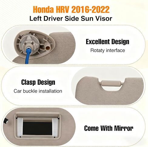 Sun Visor with Vanity Mirror – Platinum Gray for Honda HR-V 2016-2022 EX-L/EX/LX/Sport | Driver Side Replacement, Replaces 83230-T7W-A12ZA / 83280-T7W-A11ZA(Left Side) in Saudi Arabia